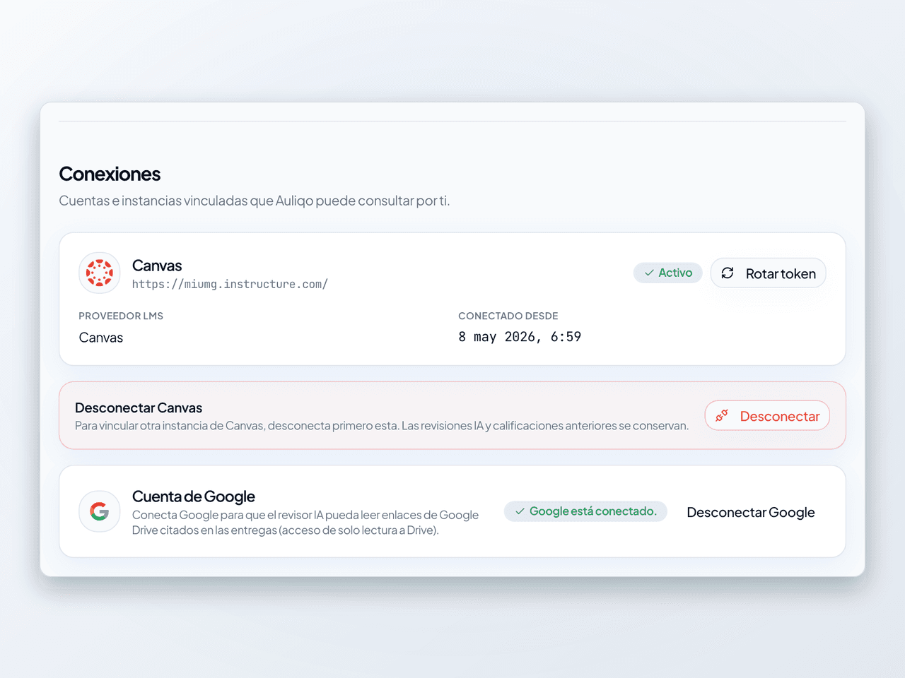 Configuración de conexión al LMS en Auliqo