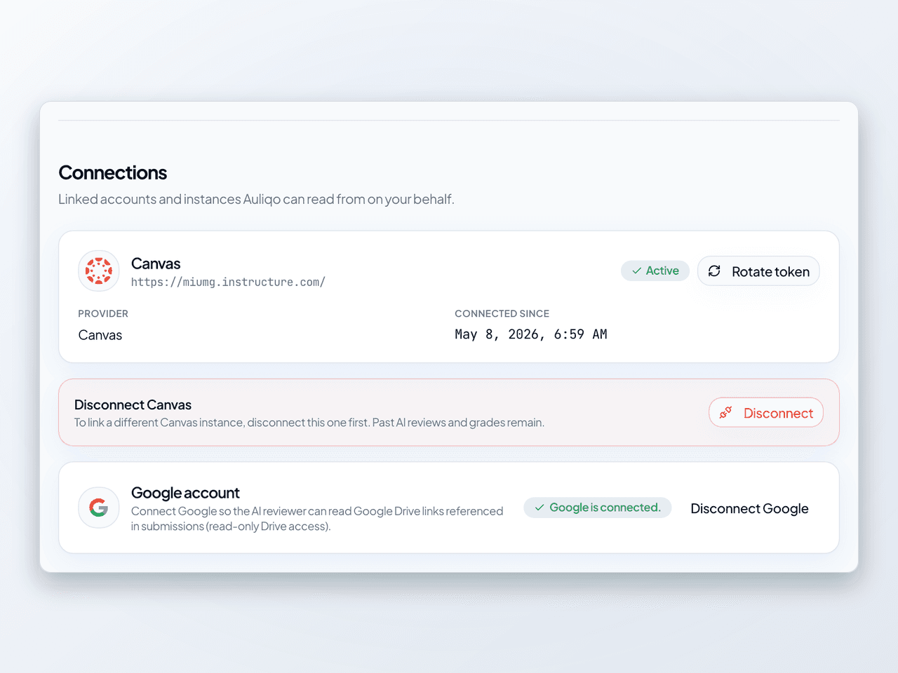 LMS connection settings in Auliqo