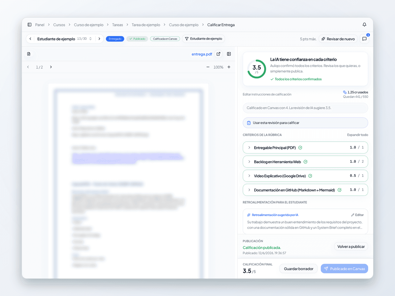 Lista de entregas con varios formatos de archivo y repositorio