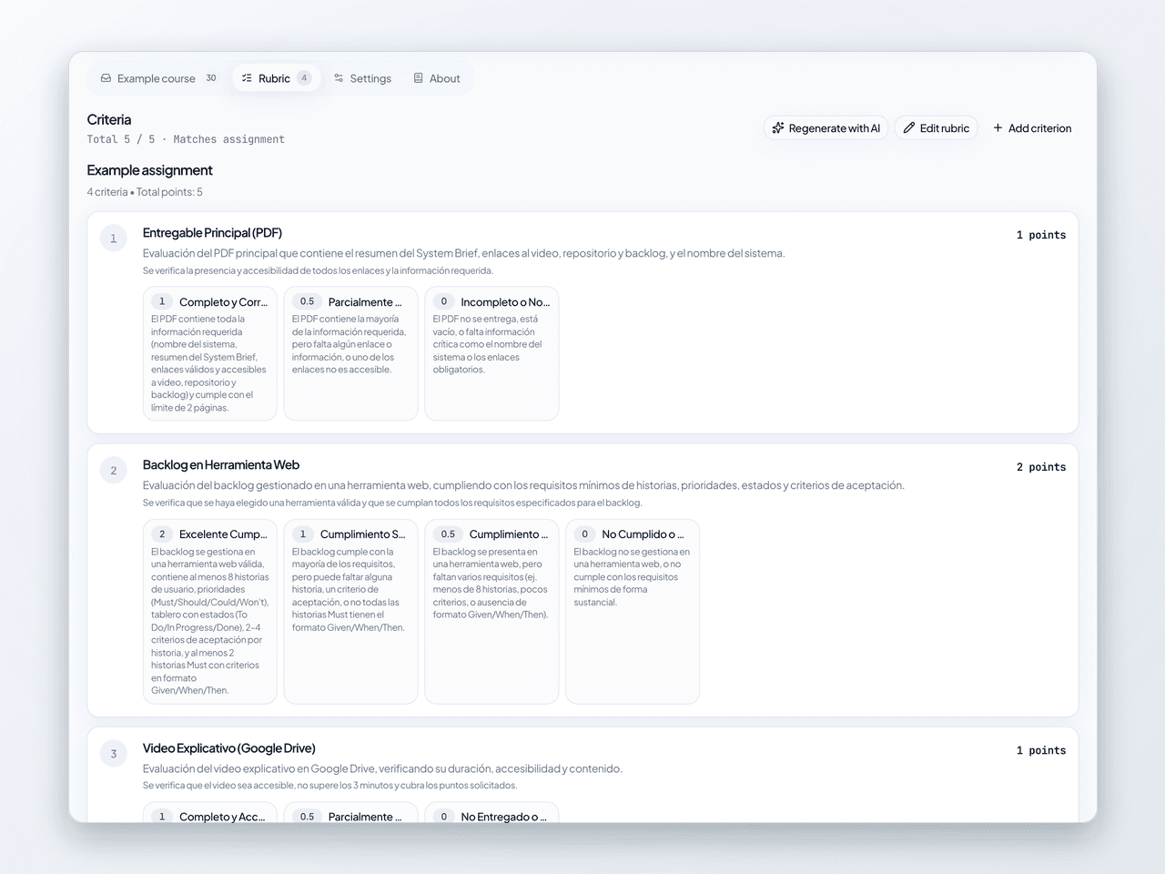 AI rubric draft editor in Auliqo